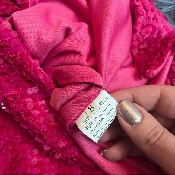 Zapaka One Shoulder Glitter Sequins Barbie Party Mini Dress - Picture 6 of 6